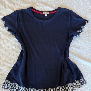 Marvel Navy Blue Women's Tee with White Embroidery